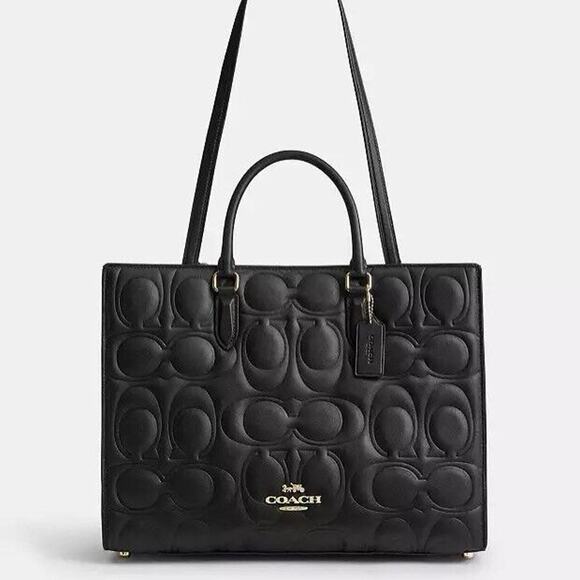 NWT Limited Coach Large Maggie Tote Bag In Blocked Signature Leather CY672 Black - Picture 2 of 15